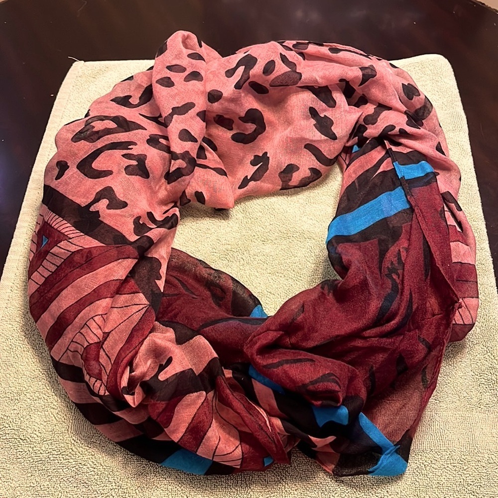 Beautiful Eternity scarf. Brown and blue. The blue is a bit turquoise-ish